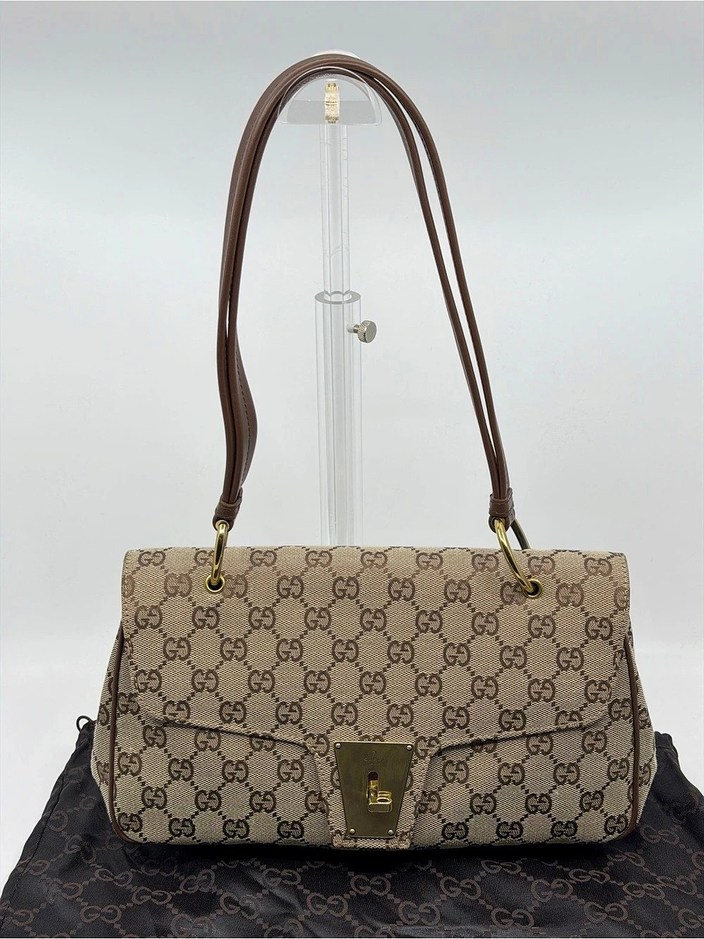 Gucci Vintage (Tom Ford Era )GG Canvas Turn-Lock Flap Top Handle Bag